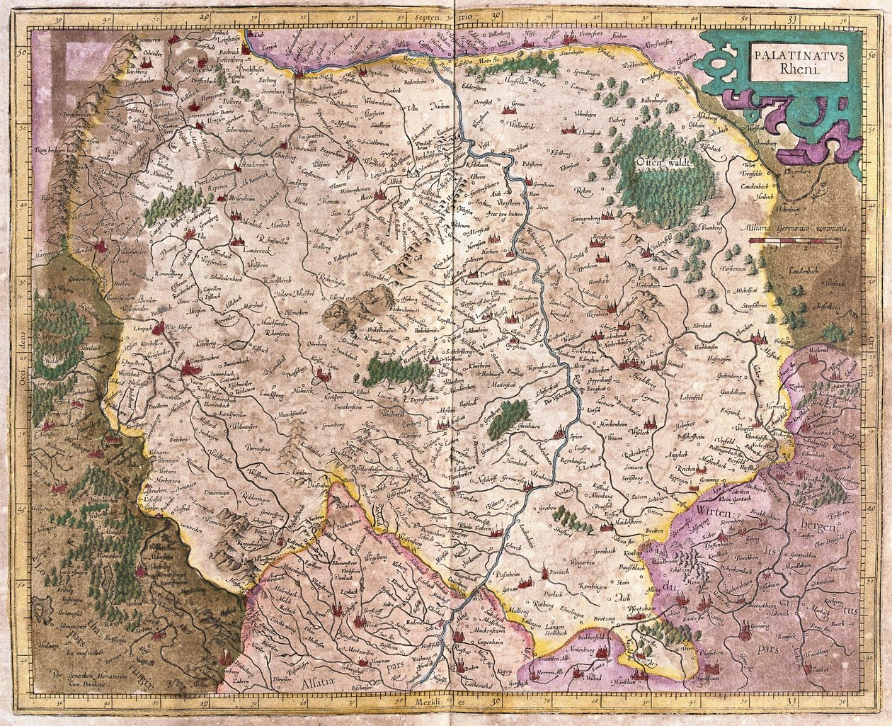 Baviera e o rio Danúbio, Alemanha (gravura de Gerardus Mercator