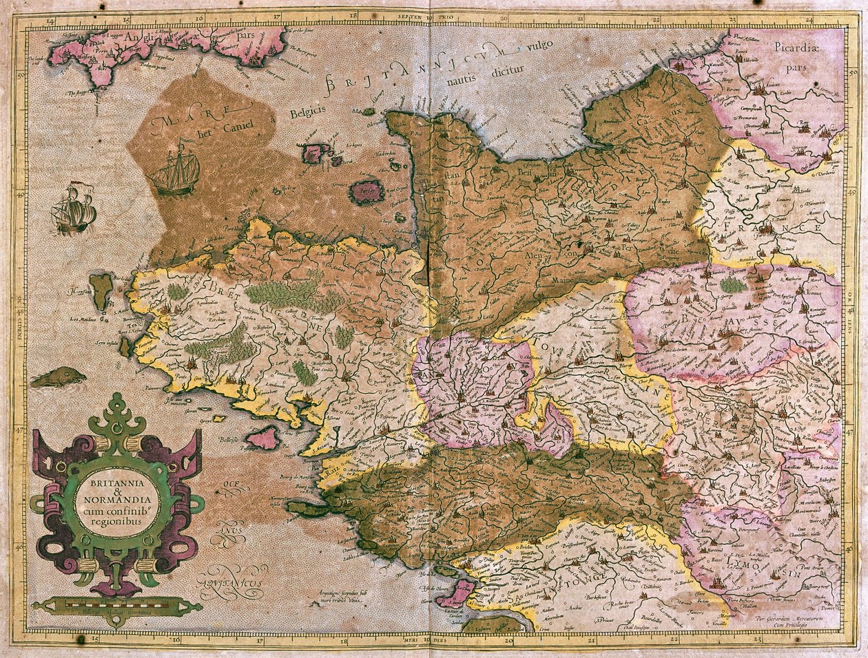 Bretanha e Normandia, França (gravura de Gerardus Mercator