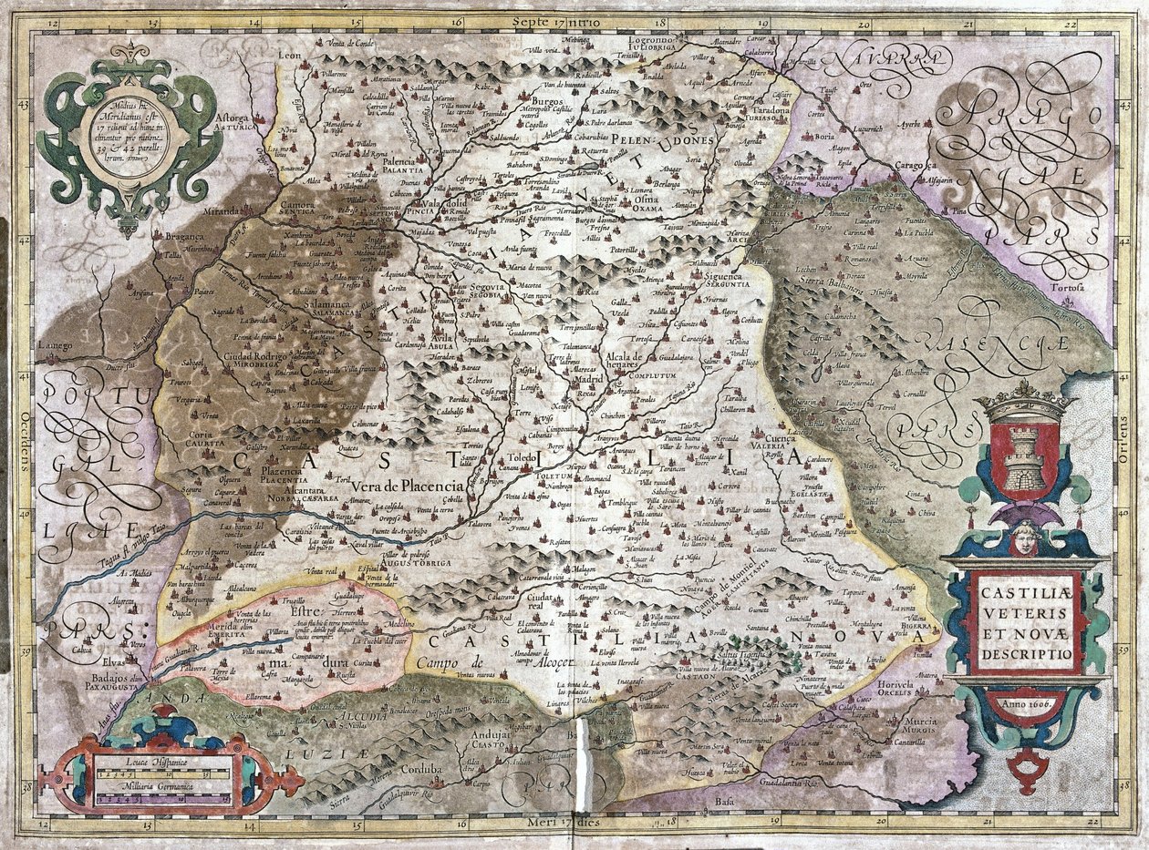 Castilia com Madrid e Toledo, Espanha (gravura de Gerardus Mercator