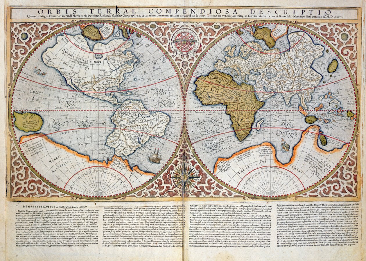 Mapa do Mundo Duplo Hemisfério, 1587 de Gerardus Mercator