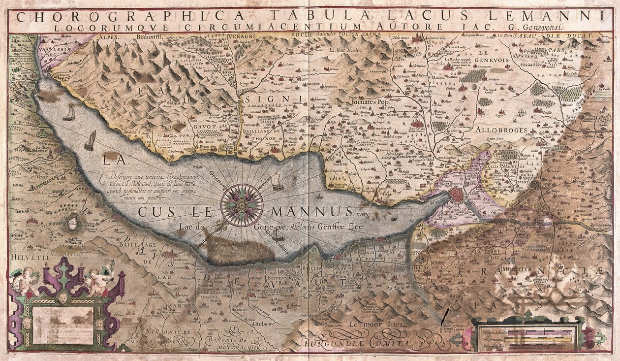Lago de Genebra, Suíça (gravura de Gerardus Mercator
