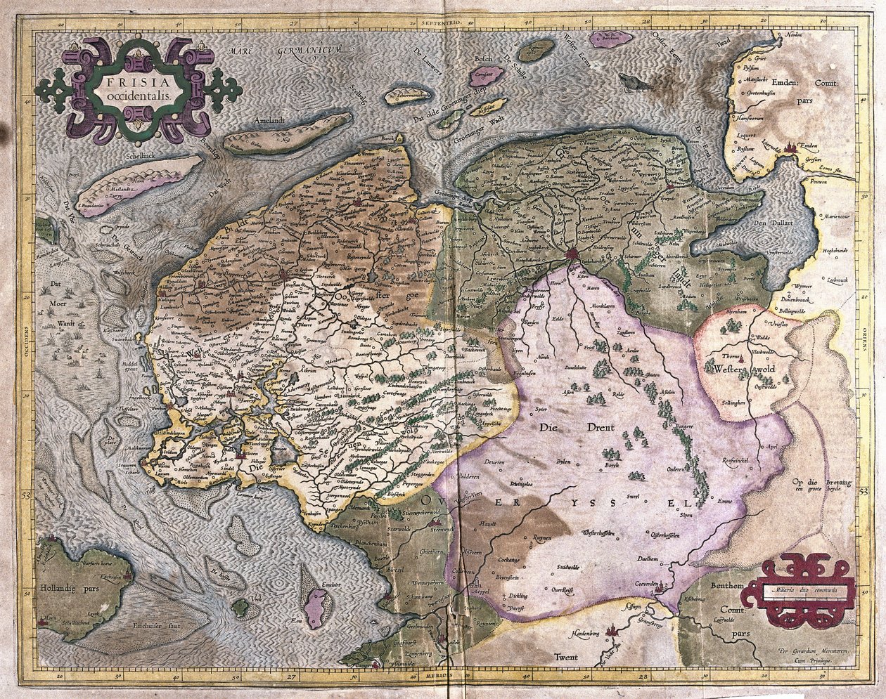 Groningen e Friesland, Holanda (gravura de Gerardus Mercator