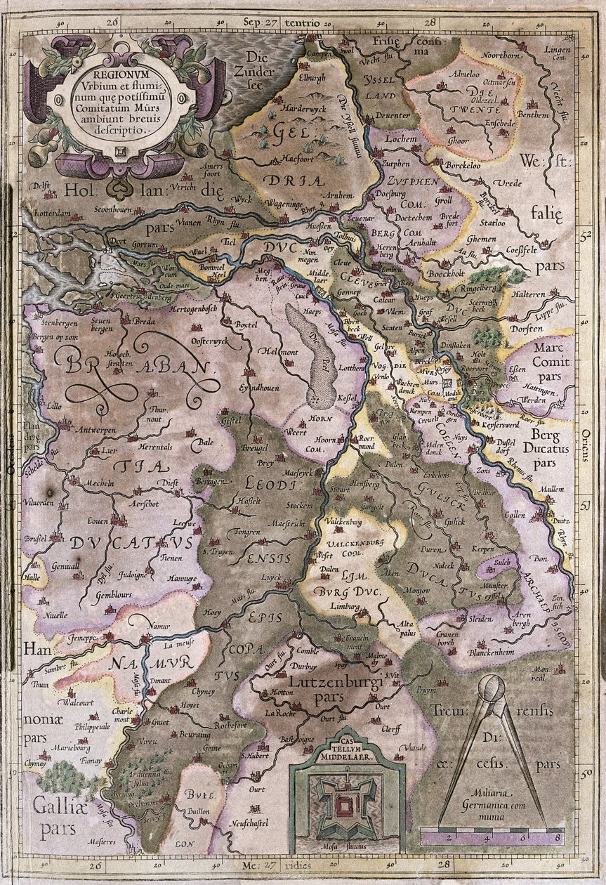 Holland and Brabant, Bélgica (gravura de Gerardus Mercator