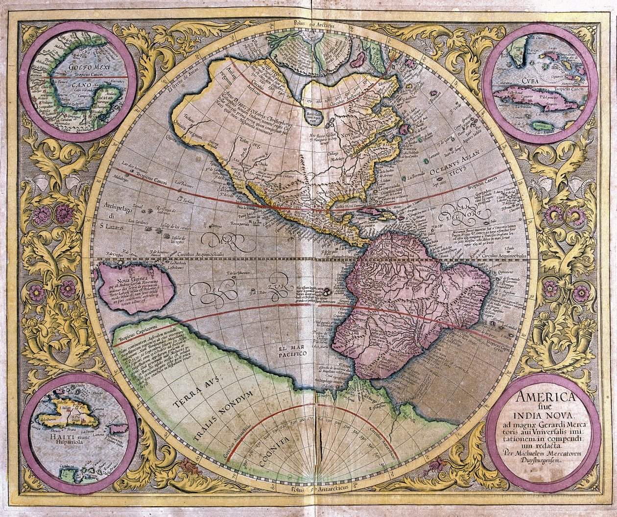 América do Norte e do Sul e Nova Guiné de Gerardus Mercator