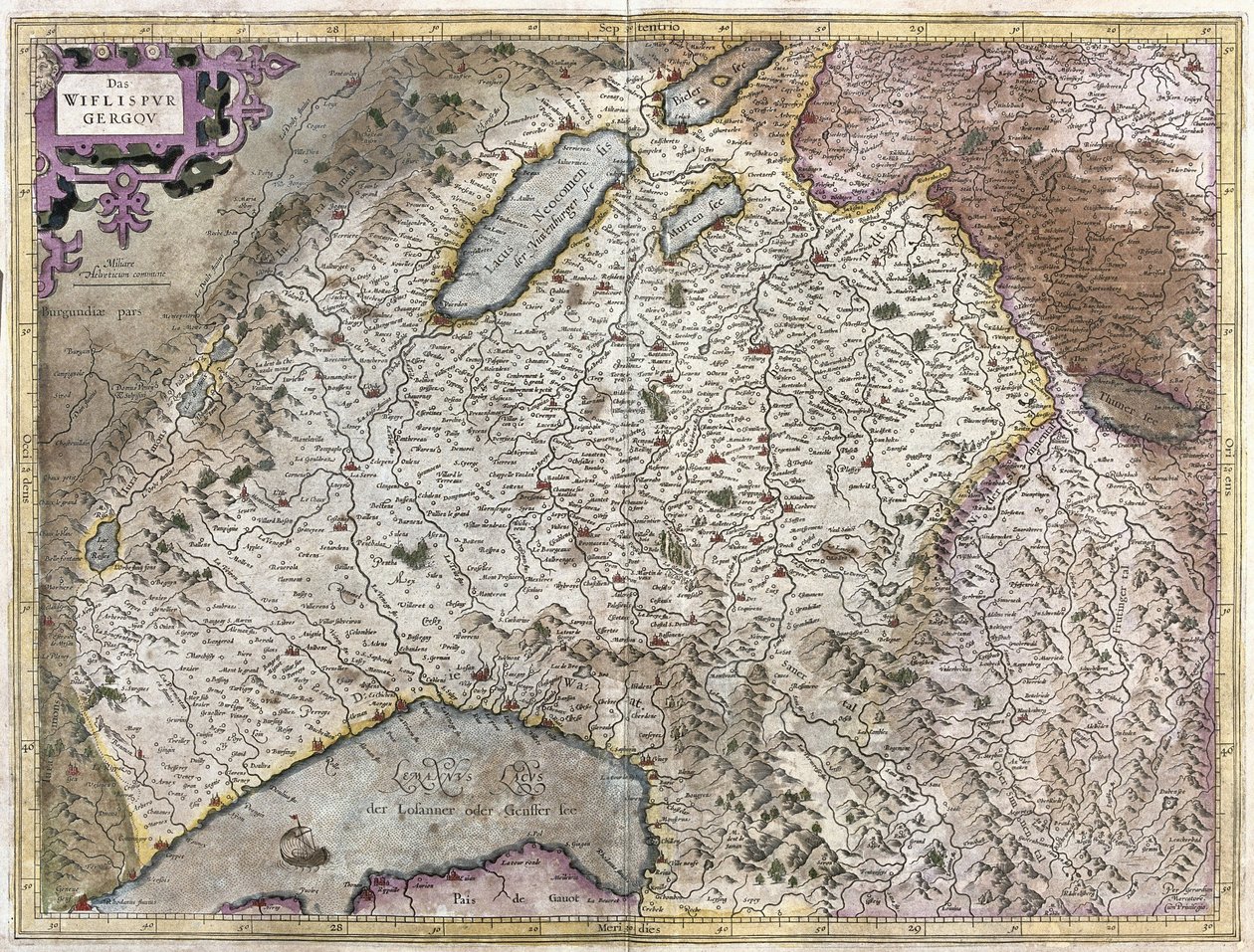 Nordeste de Genebra, Suíça (gravura de Gerardus Mercator