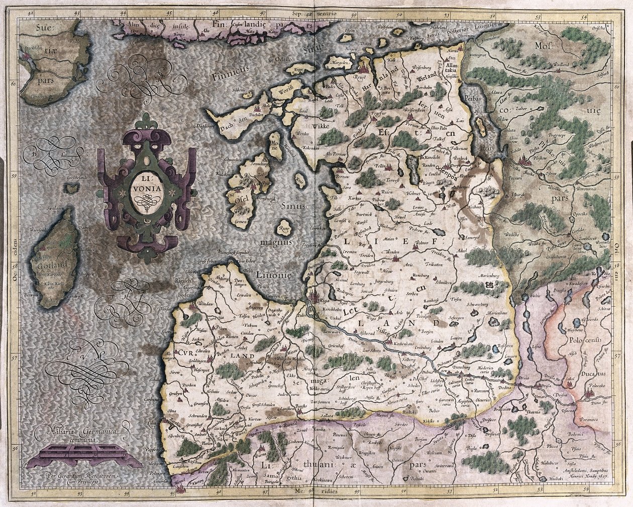 Região norte do Báltico, Riga, Letónia (gravura de Gerardus Mercator