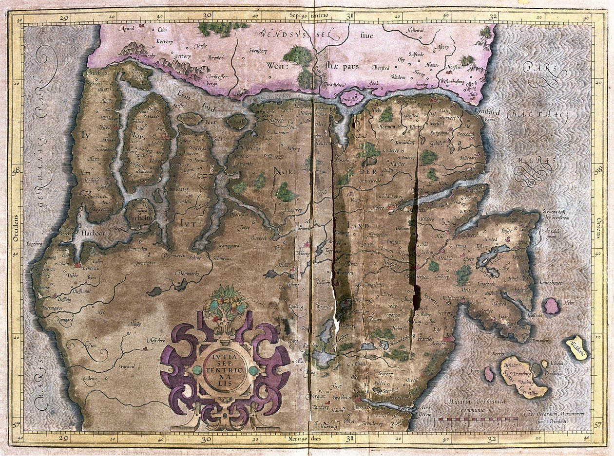 Zona norte da Jutlândia, Escandinávia (gravura de Gerardus Mercator