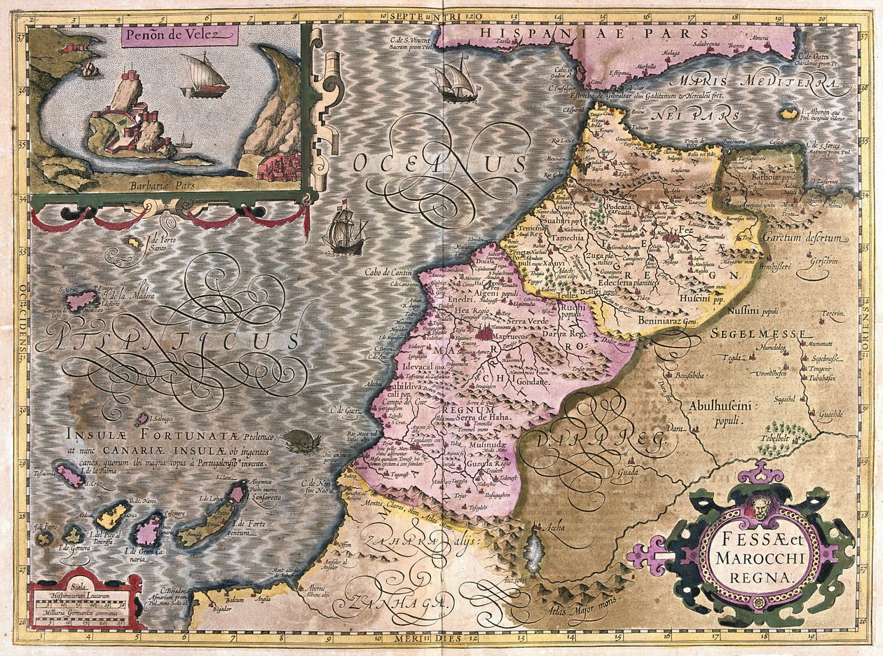 Noroeste de África com as Canárias (gravura de Gerardus Mercator