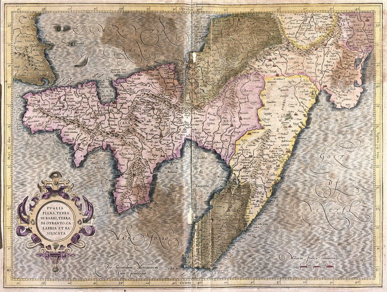 Puglia, Calabria e Basilicata, Itália (gravura de Gerardus Mercator