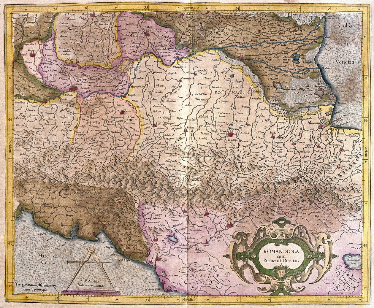 Romagna com Parma, Itália (gravura de Gerardus Mercator
