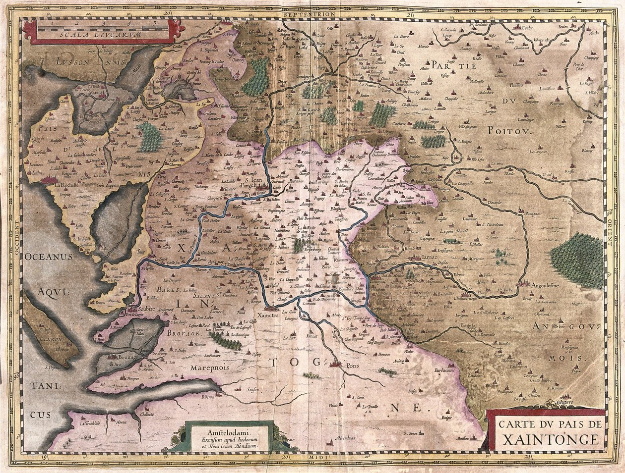 Saintonge com La Rochelle e Ile Oleron, França (gravura de Gerardus Mercator
