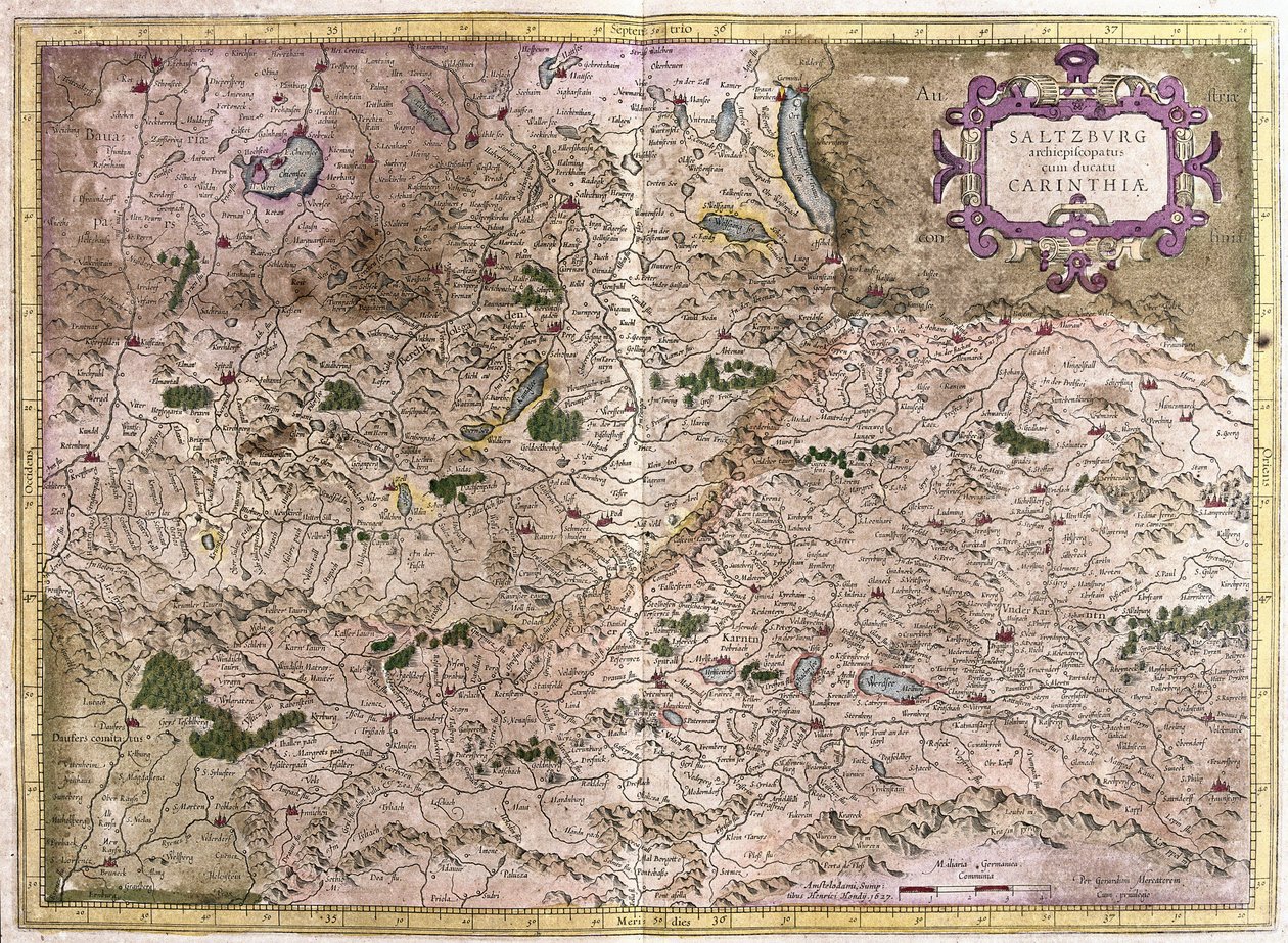 Salzburg e Carintia, Áustria (gravura de Gerardus Mercator