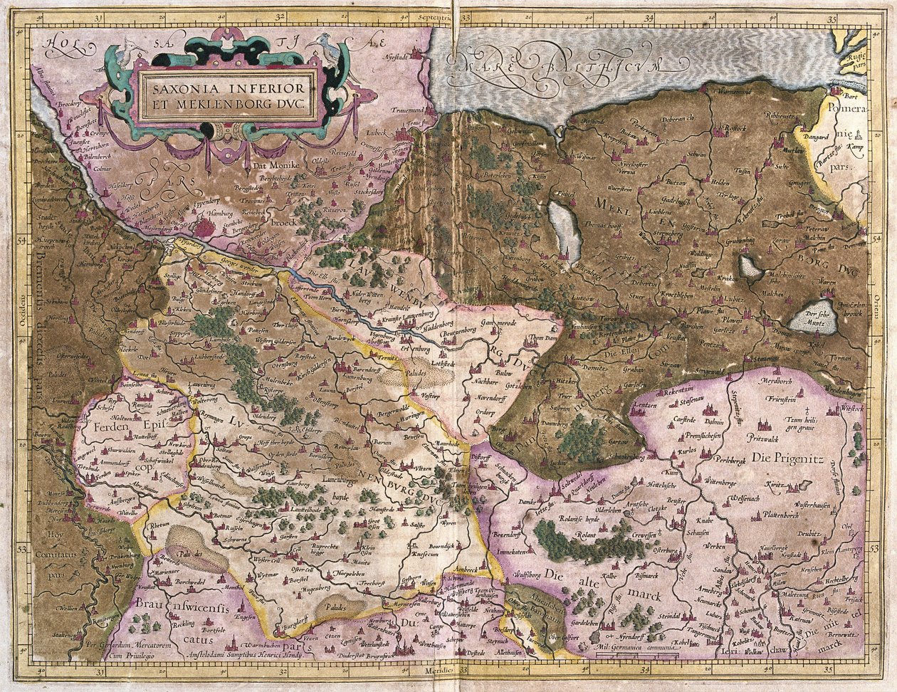 Saxónia e Mecklenburg, Alemanha (gravura de Gerardus Mercator
