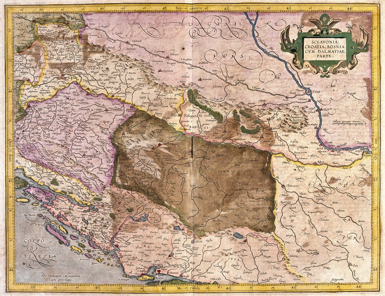 Sclavonia, Croácia, Bósnia e Dalmácia (gravura de Gerardus Mercator
