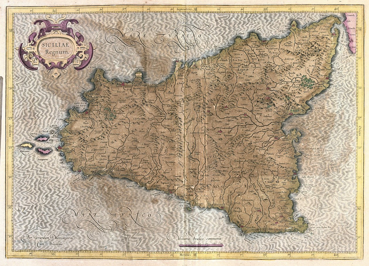 Sicília, Itália (gravura de Gerardus Mercator
