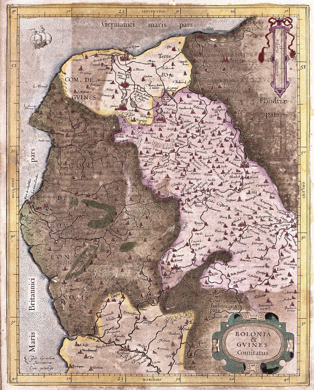 A costa de Berck a Gravelines, Bélgica (gravura de Gerardus Mercator