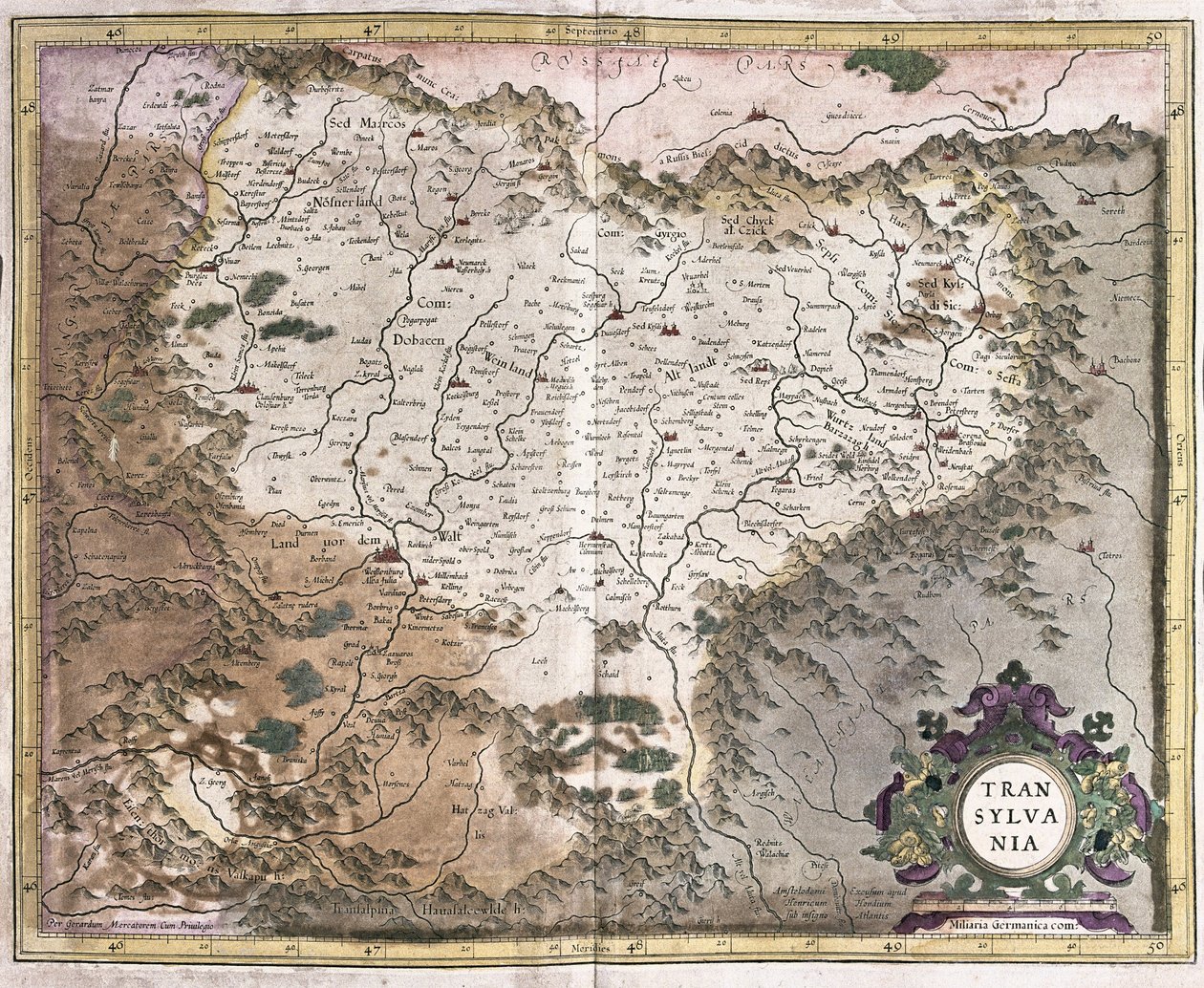 Transilvânia, Roménia (gravura de Gerardus Mercator