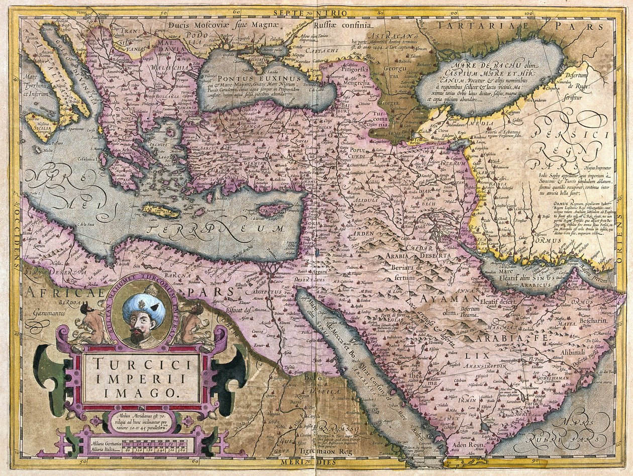 Turquia, Balcãs, nordeste da África, Arábia e Médio Oriente (gravura de Gerardus Mercator
