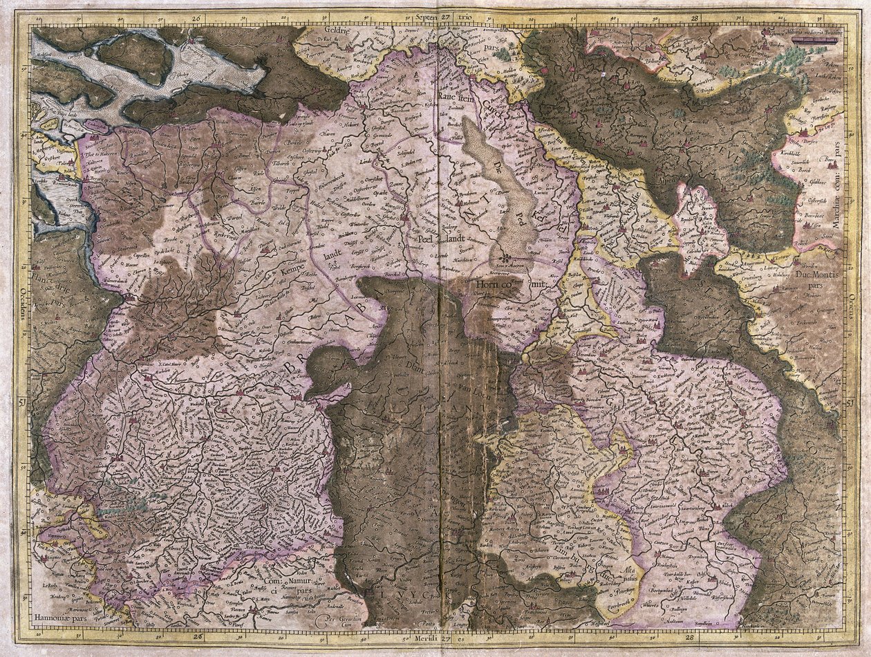 Mapa sem título de Brabant: Bélgica e Holanda (gravura de Gerardus Mercator