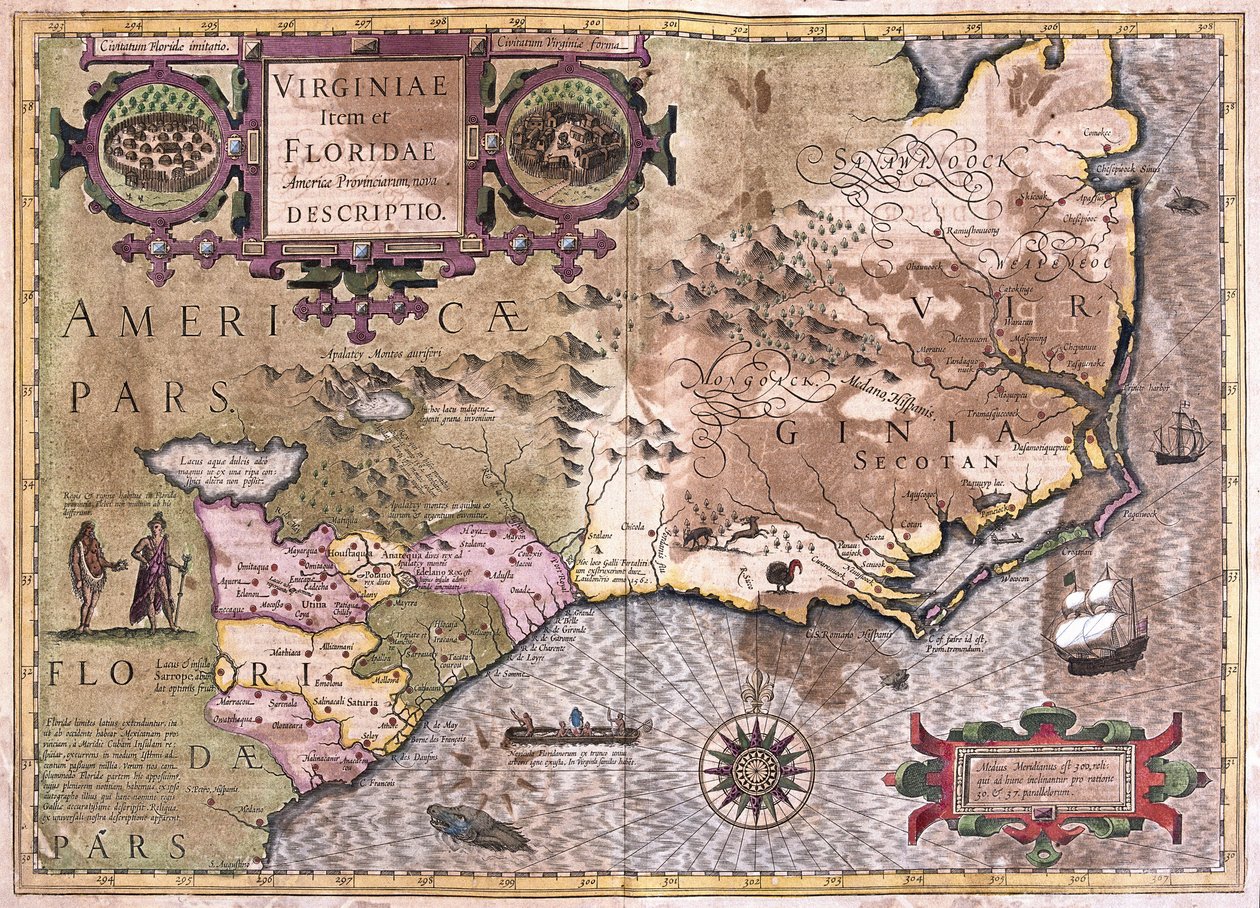 Virgínia e Flórida (gravura de Gerardus Mercator