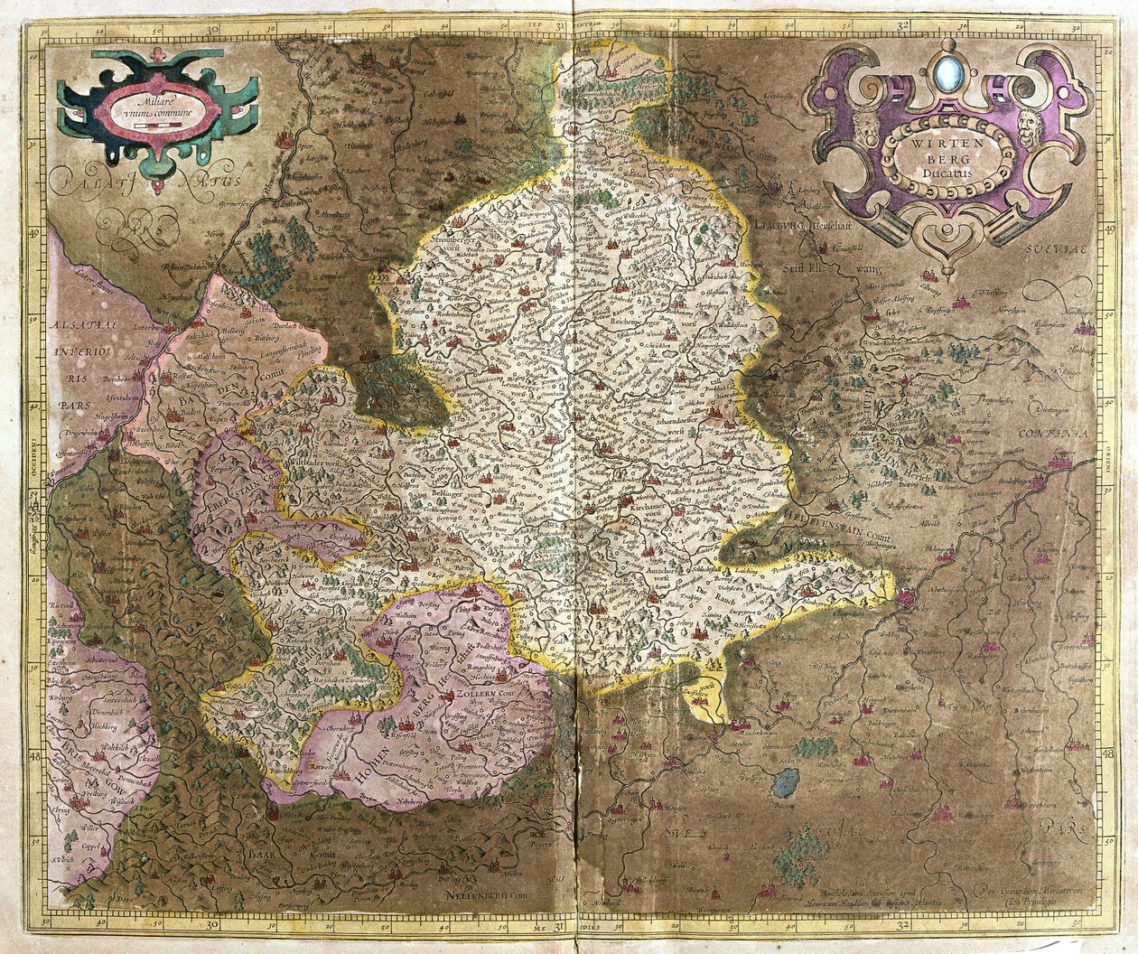 Wurttemberg, sul da Alemanha (gravura de Gerardus Mercator