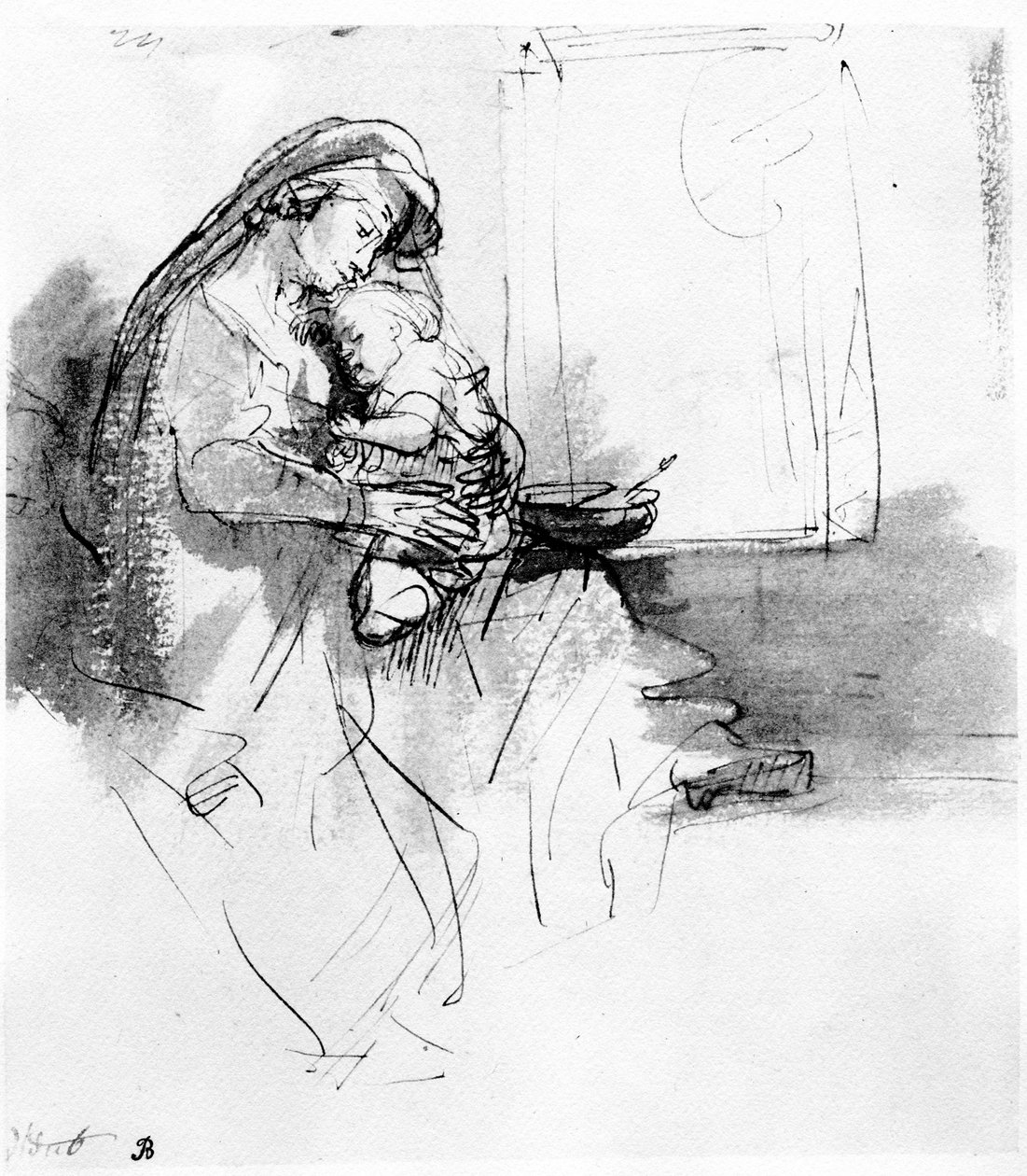 Mãe e Filho, c.1638 (caneta, tinta e papel) de Gerbrand van den Eeckhout