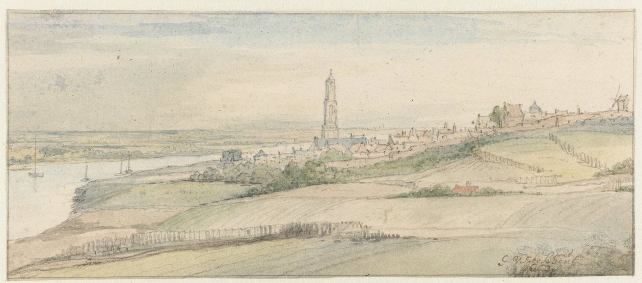 Vista de Rhenen e do Reno do leste de Gerbrand van den Eeckhout