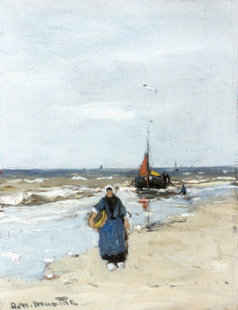 Mulher do pescador na praia de Katwijk de Gerhard Morgenstjerne Munthe