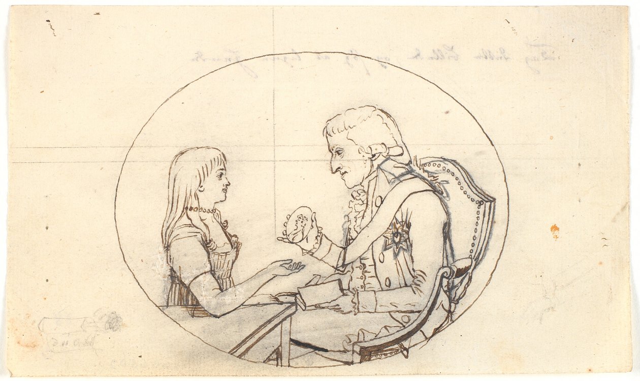 O príncipe herdeiro Frederik com o príncipe herdeiro (Chr. VIII) mostra um retrato da falecida princesa Sofie Frederikke de Gerhard Ludvig Lahde