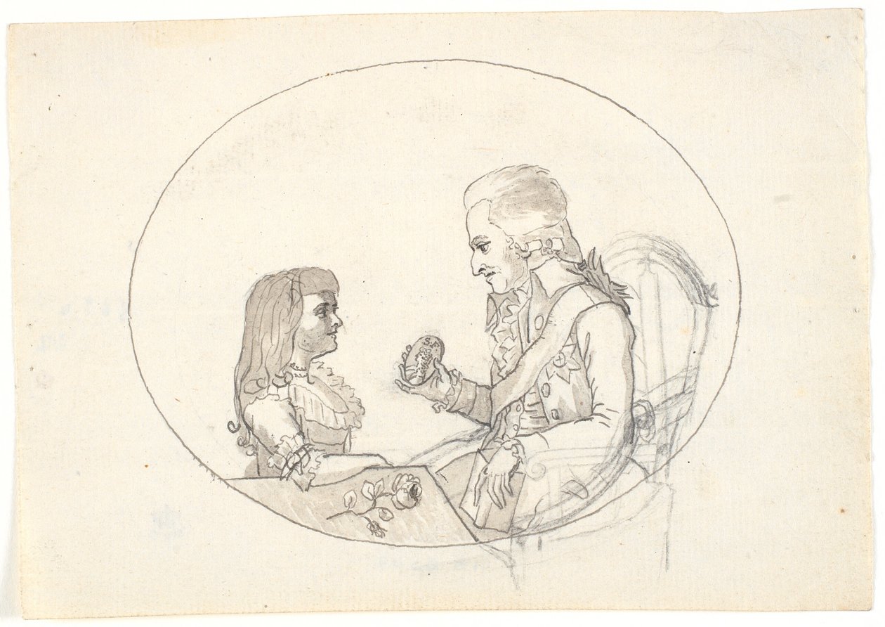 O príncipe herdeiro Frederik com o príncipe herdeiro (Chr. VIII) mostra um retrato da falecida princesa Sofie Frederikke de Gerhard Ludvig Lahde