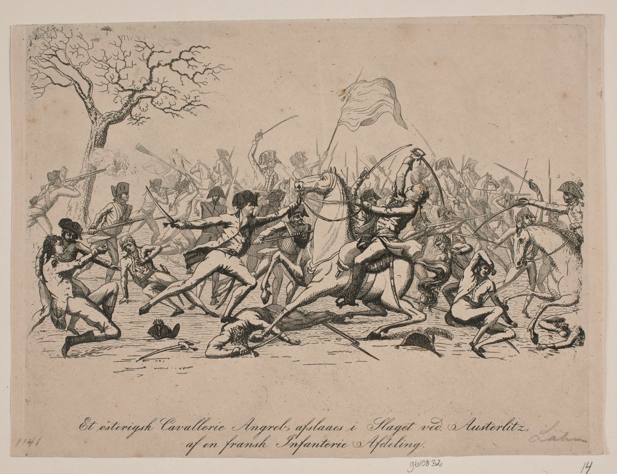 Uma carga de cavalaria austríaca de bloqueio na Batalha de Austerlitz de Gerhard Ludvig Lahde