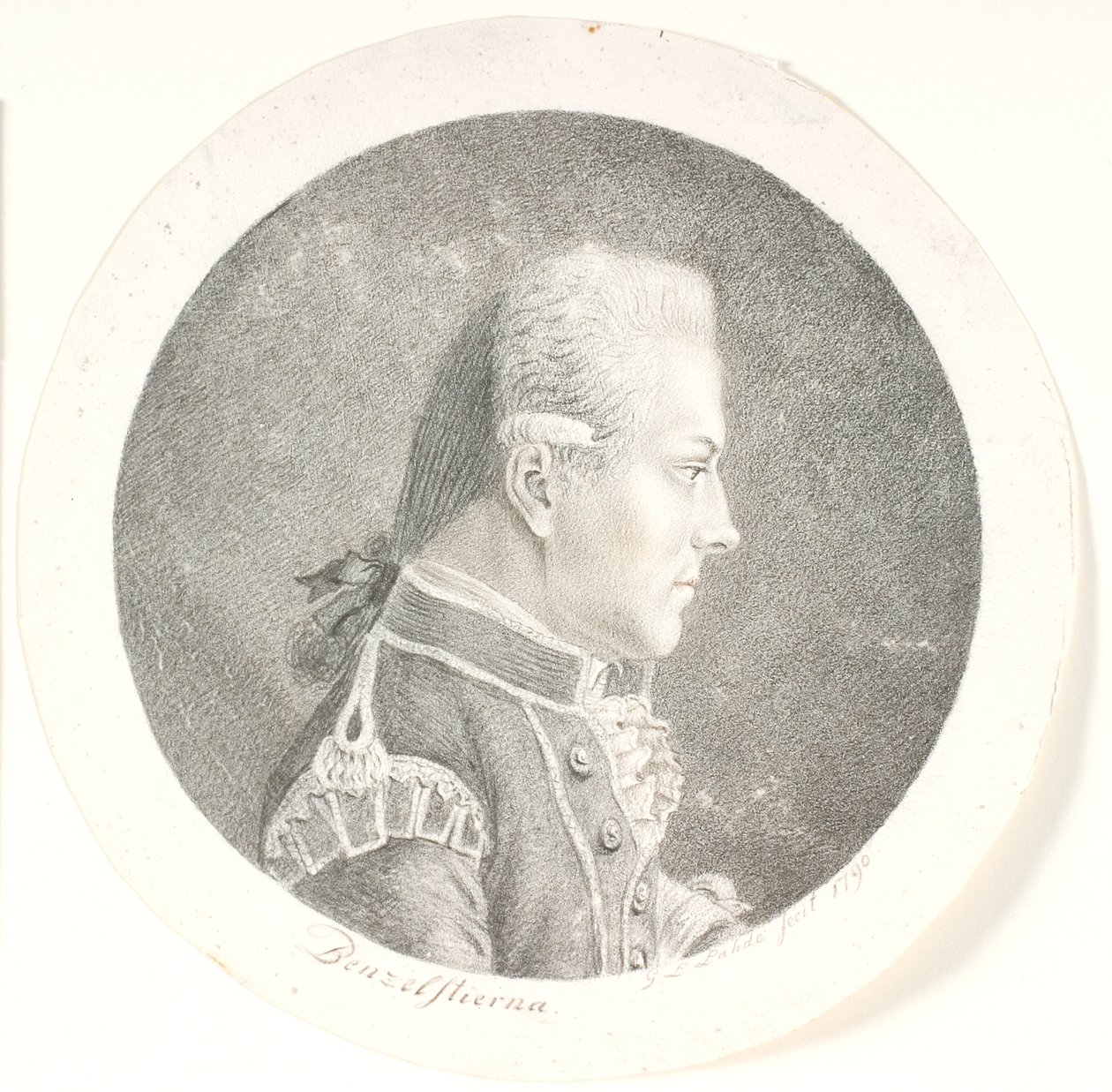 Retrato de Lars Benzelstjerne, oficial naval sueco (1759-1808). Imagem do busto. Perfil à direita de Gerhard Ludvig Lahde