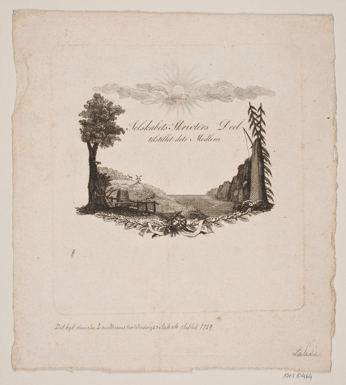 Vinheta para a terra real dinamarquesa Husholdningsselskab de Gerhard Ludvig Lahde