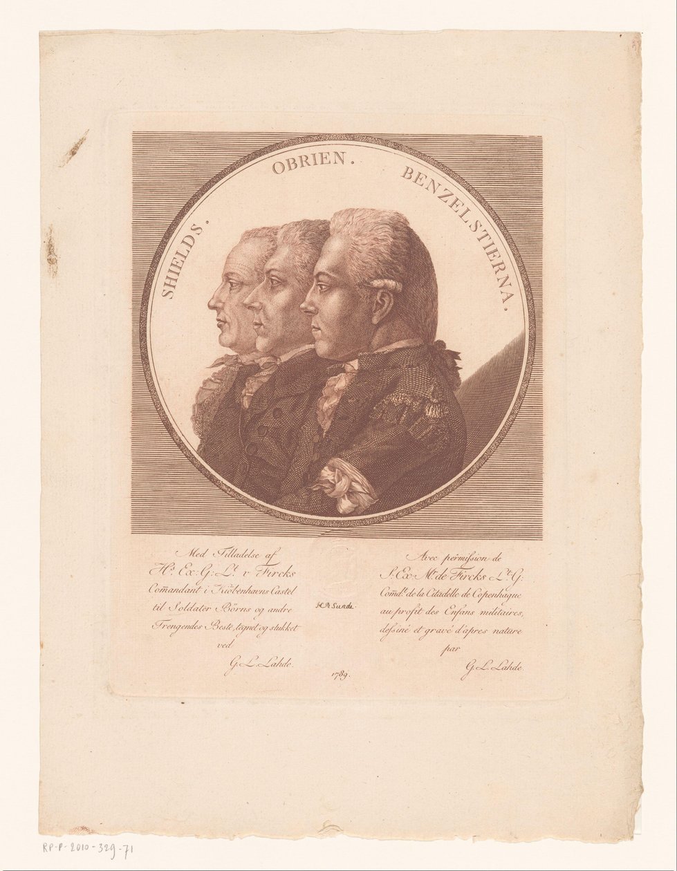 Retratos de Shields, Obrien e Benzelstierna de Gerhard Ludwig Lahde