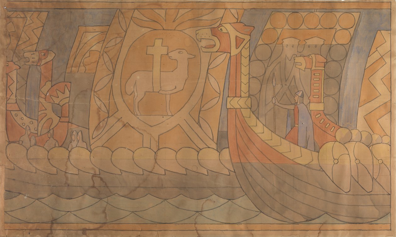 Desenho folclórico, 1895-1898. de Gerhard Munthe
