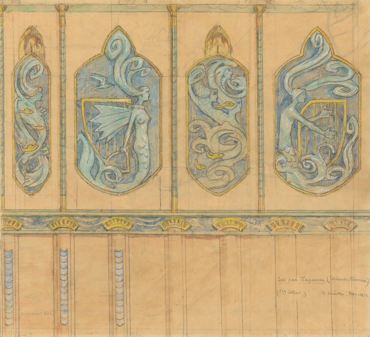 Projeto para a sala de jantar em Lagåsen de Gerhard Munthe