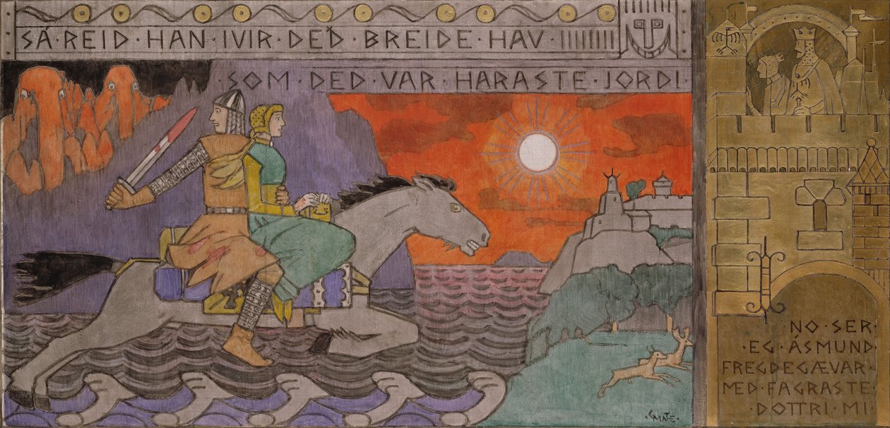 Åsmund e a princesa cavalgando para casa de Gerhard Munthe