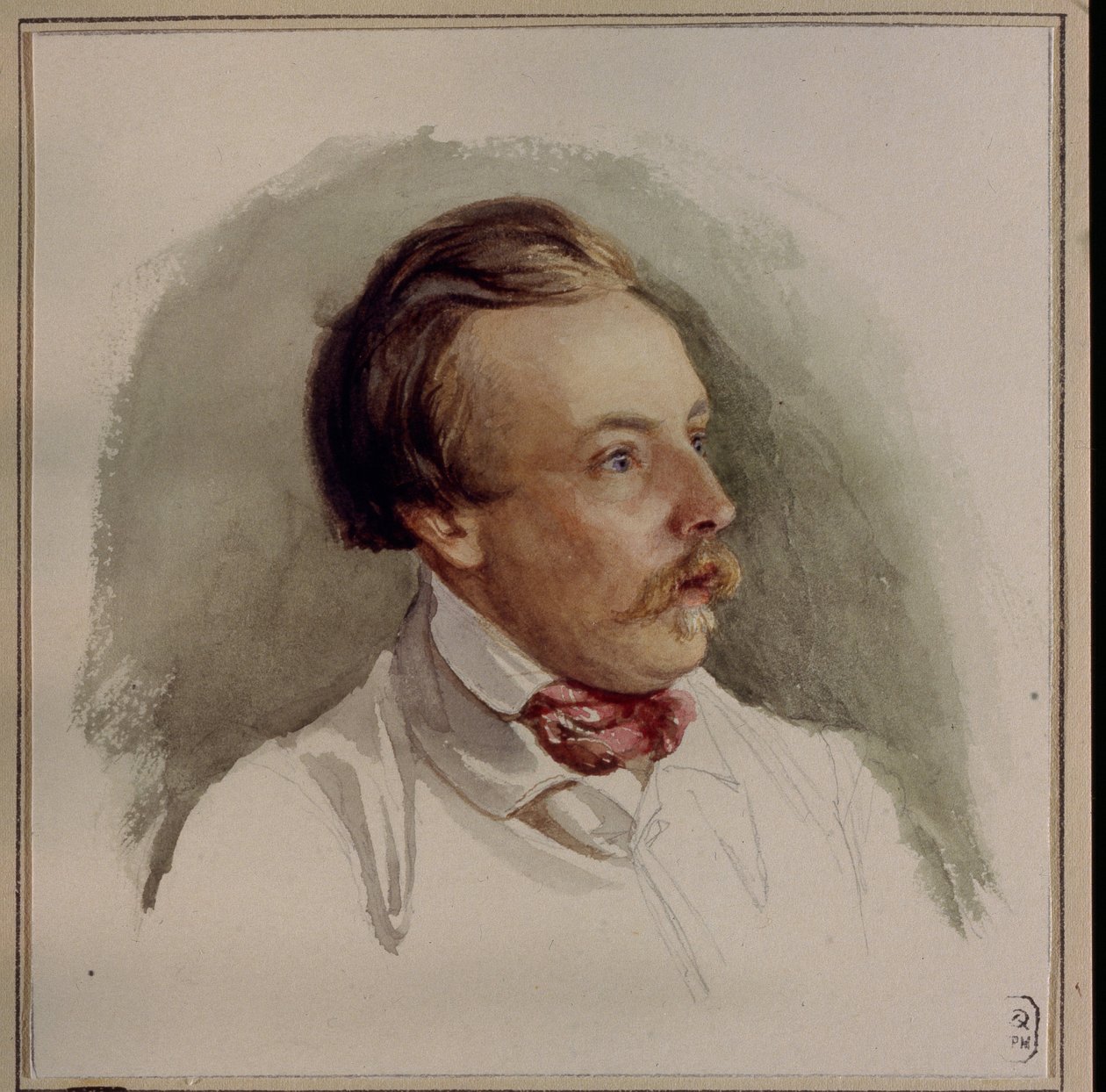 Retrato do pintor Alexander (Alexander) von Kotzebue (1815-1889). (Retrato do Pintor A. von Kotzebue). Obra de Gerhard Wilhelm von Reutern (1794-1865), aquarela sobre papel, por volta de 1840. Arte alemã de Gerhard Wilhelm von Reutern