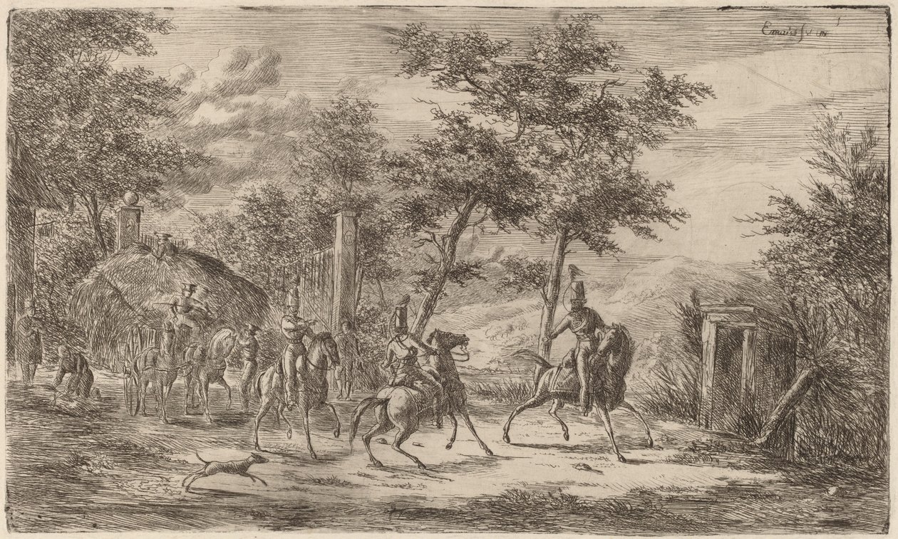 Cavalaria e carroça de feno de Gerhardus Emaus de Micault