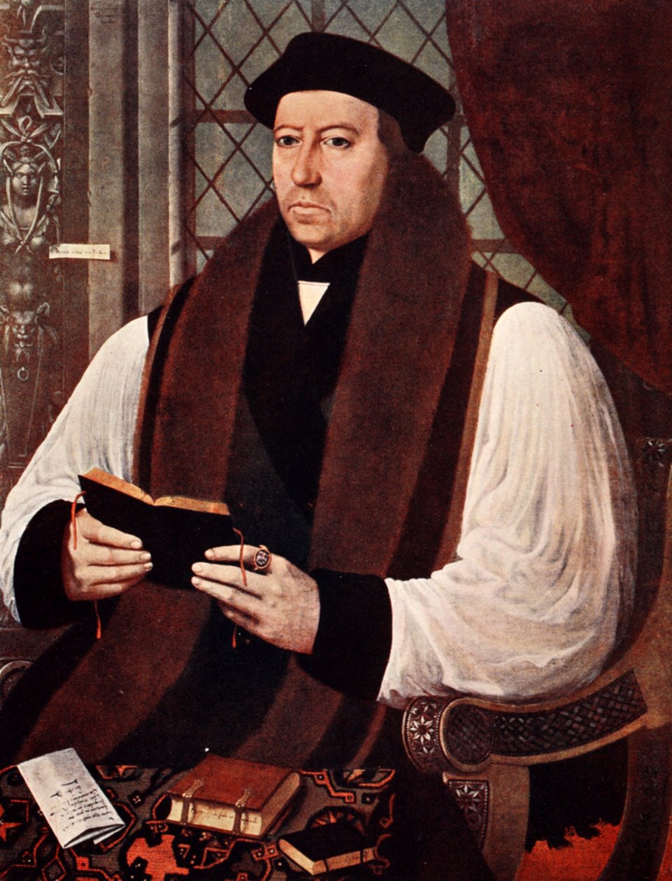 Arcebispo Cranmer, ilustração de "A Igreja da Inglaterra: Uma História para o Povo" por HDM Spence-Jones, pub. c.1910 (foto sépia) de Gerlach Flicke