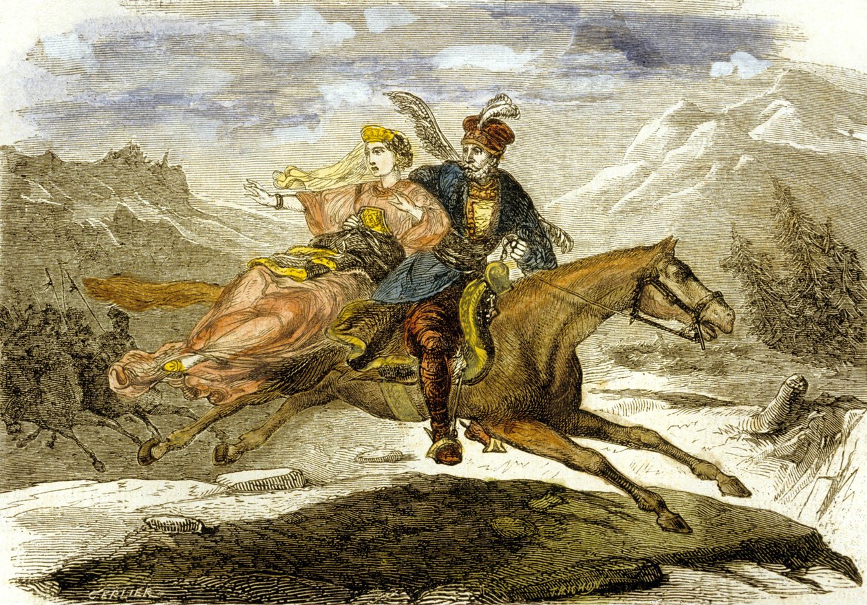 Maurice Beniowski, aventureiro húngaro, sequestrando a filha do governador a cavalo de Gerlier