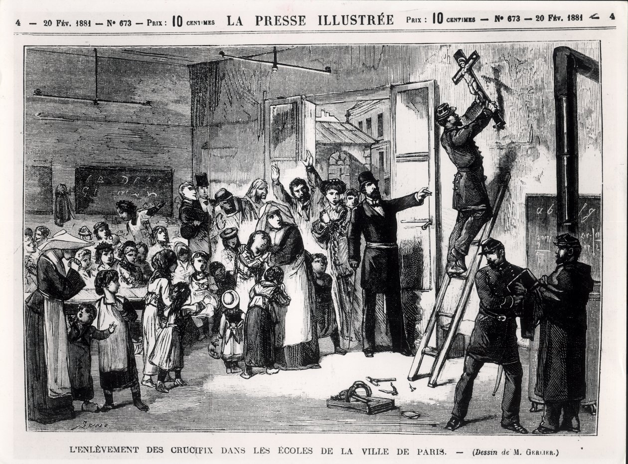 A remoção de crucifixos de escolas em Paris, de &39;La Presse Illustree&39;, 20 de fevereiro de 1881 de Gerlier
