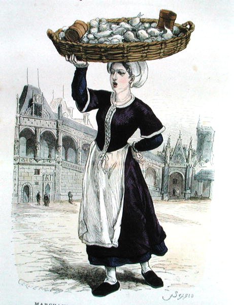 Vendedor de legumes no século XVI (gravação a cores) de Gerlier (after)