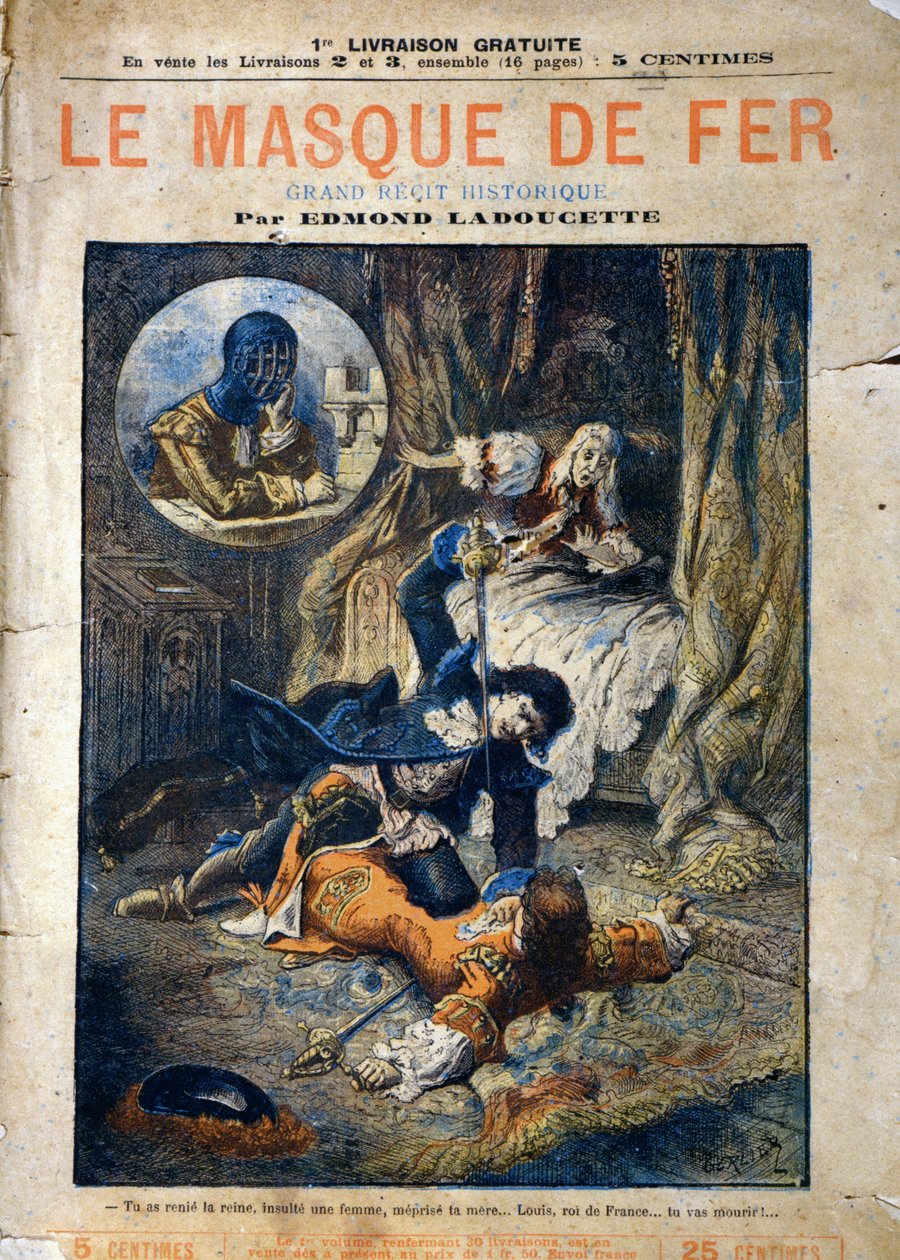 Le Masque de Fer, capa do romance de Edmond Ladoucette, publicada em parcelas no final do século XIX de Gerlier