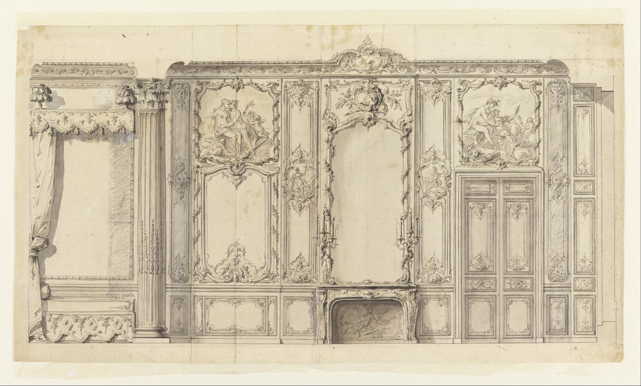 Elevação da parede do quarto do príncipe de Rohan, Hôtel de Soubise, Paris de Germain Boffrand