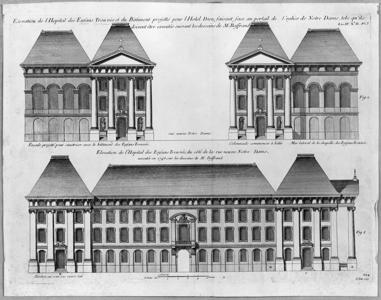 Elevação do Hospital Infantil Trouves, gravado por Pierre Patte (1723-1814) 1748 de Germain Boffrand
