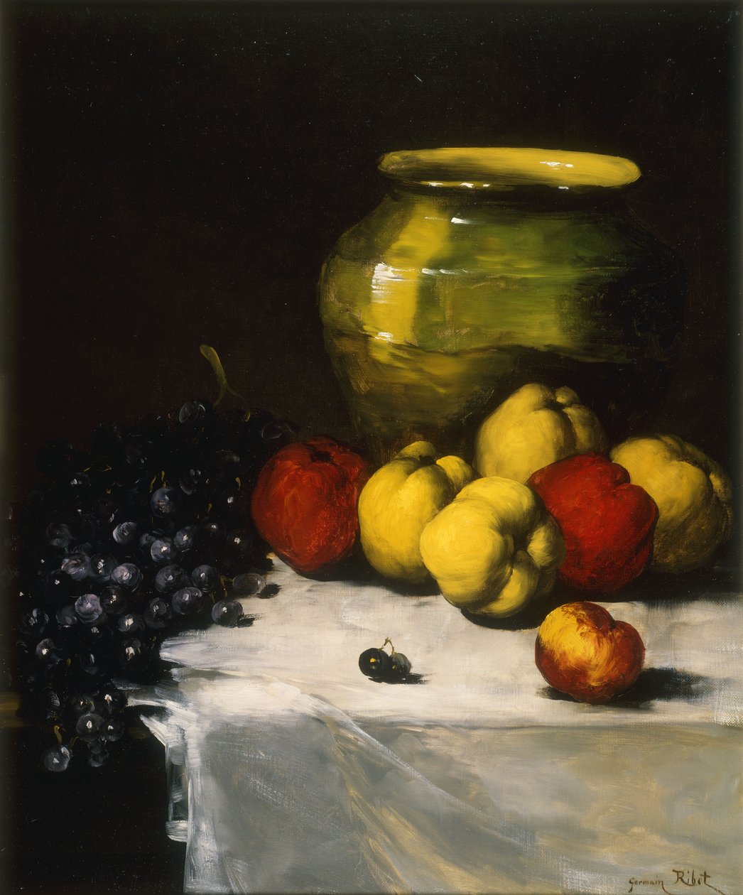 Natureza morta com maçãs e uvas, de Germain Ribot