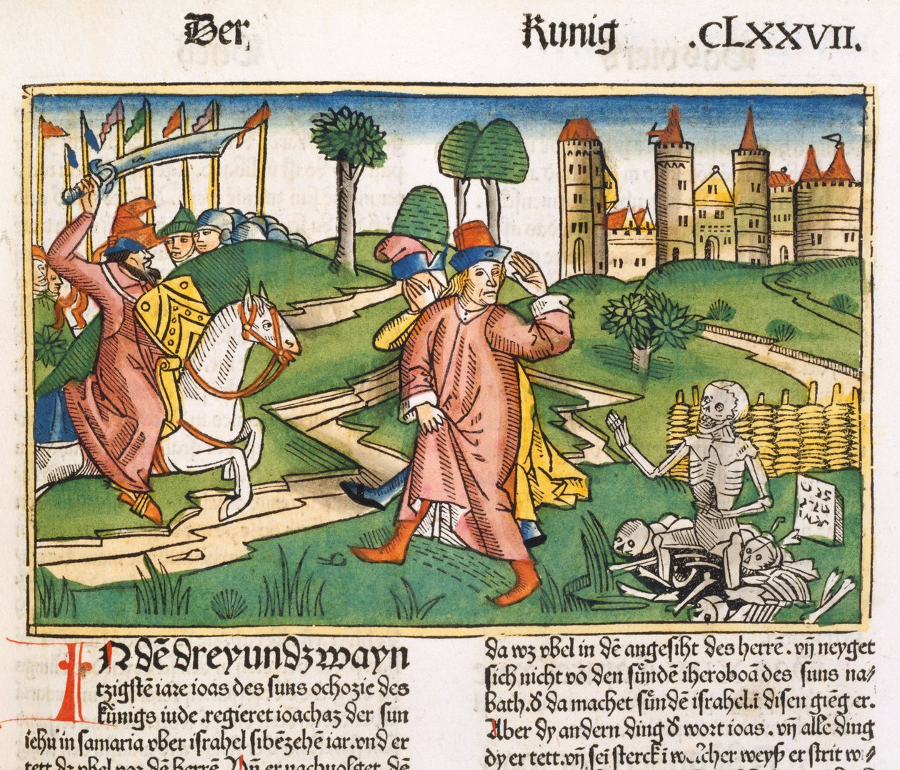 2 Reis 13 21 Tumba do Milagre de Elishas, da Bíblia de Nuremberg (Biblia Sacra Germanaica) (xilogravura colorida) de German School