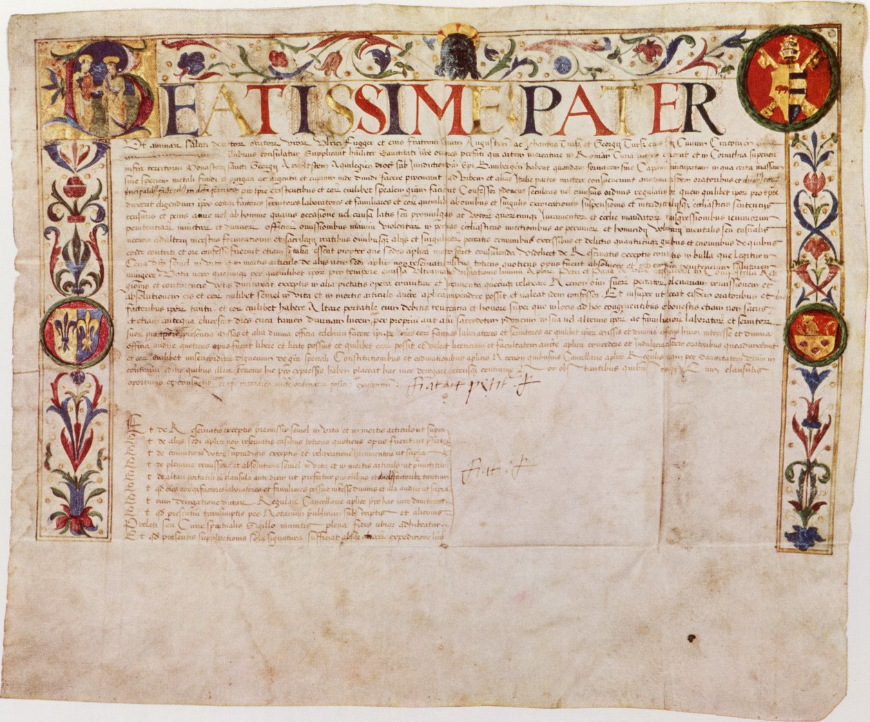 Uma petição da família bancária alemã Fugger ao papa Alexandre VI (caneta e tinta sobre velino) de German School