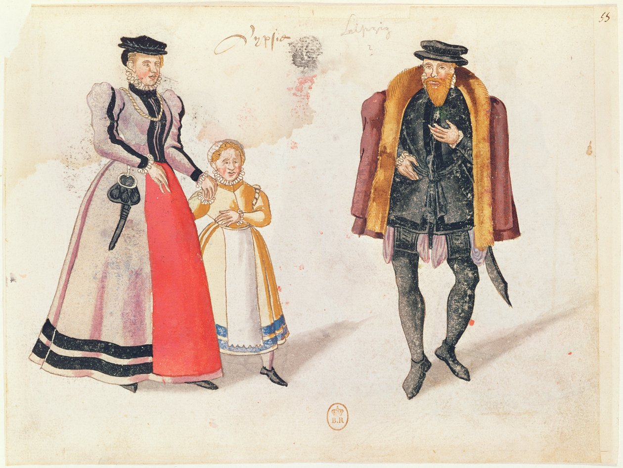 Cidadãos de Leipzig, 1572 (gravura a cores) de German School